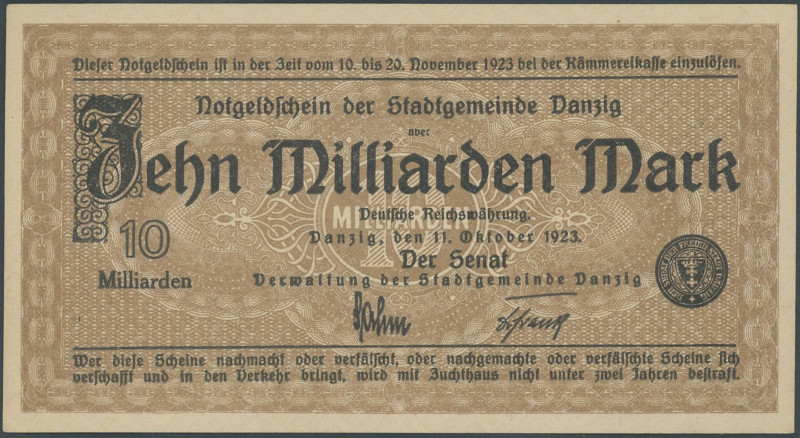 Banknoten Geldscheine selbständ./besetzter deutscher Gebiete
 Danzig, 10 Mrd. M...