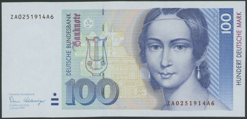 Banknoten Geldscheine Deutsche Bundesbank
 100 Deutsche Mark 2.1.1989, Austausc...