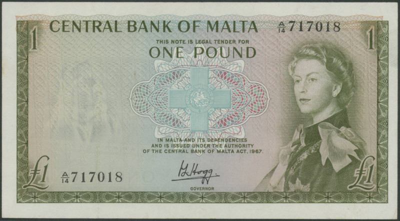 Banknoten Banknoten Europa
 Malta, Central Bank, 1 Pound 1967 (ND 1969), P. 29a...