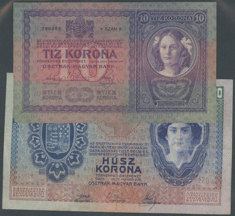 Banknoten Banknoten Europa
 Österreichisch-ungarische Bank, 10 Kronen1904 und 2...