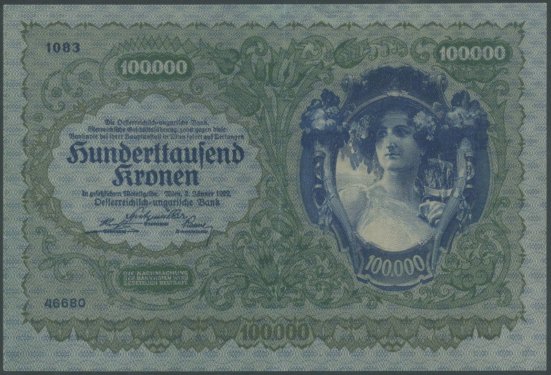 Banknoten Banknoten Europa
 Österreichisch-ungarische Bank,100.000 Kronen 2.1.1...