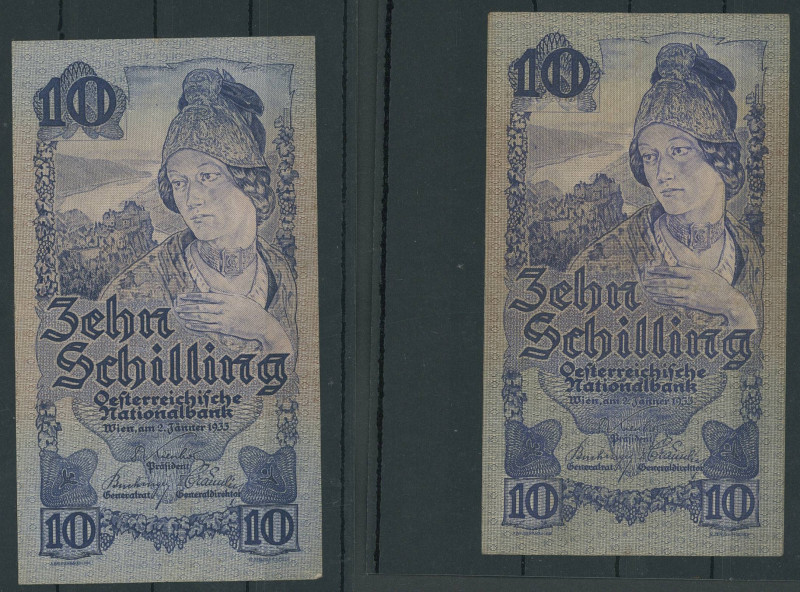 Banknoten Banknoten Europa
 Österreich,10 Schilling 2.1.1933 (2x), K&K 189 a, b...