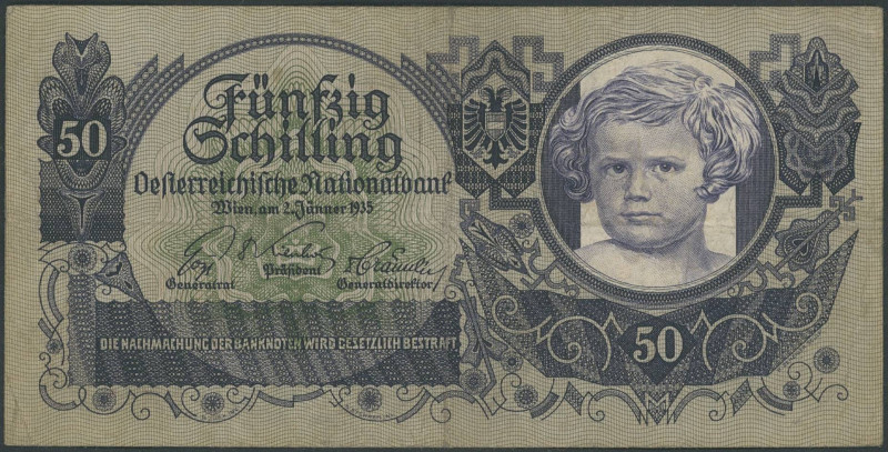 Banknoten Banknoten Europa
 Österreich, 50 Schilling 2.1.1935, Pick 100, Richte...