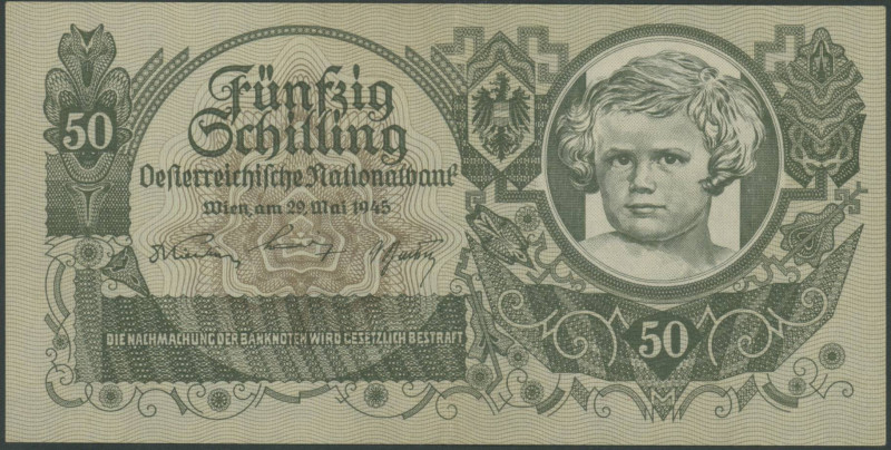 Banknoten Banknoten Europa
 Österreich, 50 Schilling 29.5.1945, mit WZ, Richter...