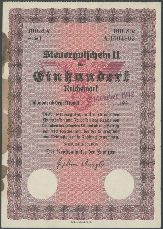 Banknoten Papiergeldähnliche dt. Wertpapiere und Gutscheine
 Steuergutscheine 3...