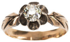 Antikschmuck
 Diamant Solitär Ring, 585 Rotgold, altschliff Diamant von ca. 0,4 ct, sichtbare Lötstelle, RW 50, ca. 2,76g.