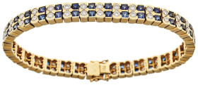 Armschmuck Armbänder
 Saphir-Brillant-Armband, 750 Gelbgold, Punze, 66 Brillanten von zus. ca. 3,2ct, 64 Saphiren von zus. ca. 3,8 ct, L 18cm, 35,3g....