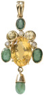 Halsschmuck Anhänger
 Citrin Smaragd Diamant Anhänger, 585 Gold, 20 Jh., 3 Diamanten zus. ca. 0,30ct, 4 Smaragde, 3 Citrine, ca. 8,78g.