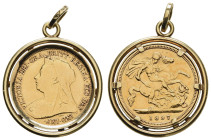 Halsschmuck Anhänger
 Anhänger aus 1/2 Sovereign, 1897, lose in 585er Gold Fassung, ca. 6.6 g. 6.66 g.