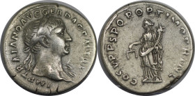 Römische Münzen, MÜNZEN DER RÖMISCHEN KAISERZEIT. Traianus (98-117 n. Chr.). Denarius 107-109 n. Chr., Roma. (3,30 g. 19,0 mm) Vs.: Büste mit Lorbeerk...