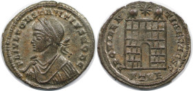Römische Münzen, MÜNZEN DER RÖMISCHEN KAISERZEIT. Constantius II. (337-361 n. Chr). Follis 327-328 n. Chr., Treveri. (2.94 g. 19 mm) Vs.: FL IVL CONST...