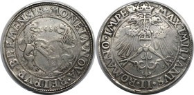 Altdeutsche Münzen und Medaillen, BREMEN - STADT. Taler 1568. Silber. 28,4 g. Schön-sehr schön. Ein seltener Taler, aber Oberfläche und Rand verbesser...