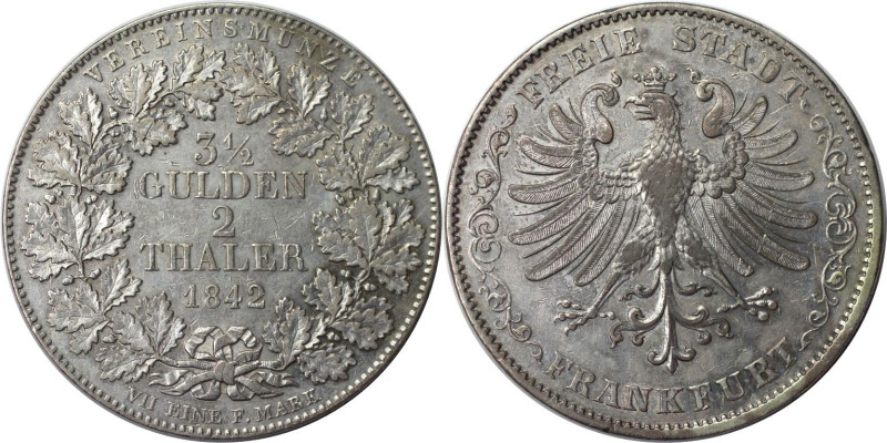 Altdeutsche Münzen und Medaillen, FRANKFURT - STADT. Vereinsdoppeltaler 1842. Si...
