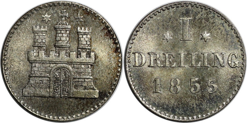 Altdeutsche Münzen und Medaillen, HAMBURG, STADT. 1 Dreiling 1855. Billon. KM 58...