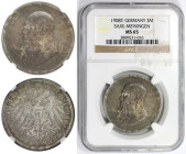 Deutsche Münzen und Medaillen ab 1871, REICHSSILBERMÜNZEN, Sachsen-Meiningen. Georg II. (1866-1914). 3 Mark 1908 D. Silber. Jaeger 152. NGC MS 65