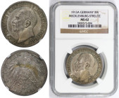 Deutsche Münzen und Medaillen ab 1871, REICHSSILBERMÜNZEN, Mecklenburg-Strelitz. Adolf Friedrich V. (1904-1914). 3 Mark 1913 A. Silber. Jaeger 92. NGC...