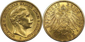 Deutsche Münzen und Medaillen ab 1871, REICHSGOLDMÜNZEN, Preußen, Wilhelm II. (1888-1918). 20 Mark 1899 A. Gold. KM 521. Jaeger 252. Vorzüglich