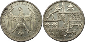 Deutsche Münzen und Medaillen ab 1871, WEIMARER REPUBLIK. 3 Reichsmark 1927 A, 400 Jahre Philipps-Universität Marburg. Silber. Jaeger 330. Vorzüglich-...