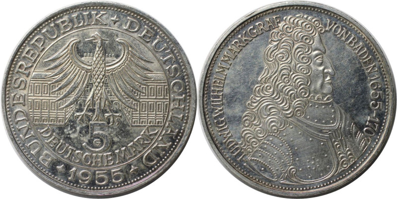 Deutsche Münzen und Medaillen ab 1945, BUNDESREPUBLIK DEUTSCHLAND. 5 Mark 1955 G...