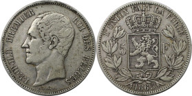 Europäische Münzen und Medaillen, Belgien / Belgium. Leopold I. (1831-1865). 5 Francs 1865. Silber. KM 17. Sehr schön