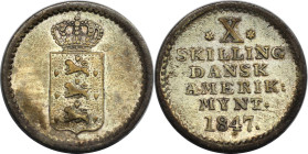 Europäische Münzen und Medaillen, Dänemark / Denmark. Dänisch-Westindien. Christian VIII. (1839-1848). 10 Skilling 1847. KM 16. Vorzüglich. Selten!...