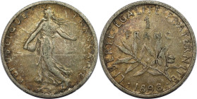 Europäische Münzen und Medaillen, Frankreich / France. Dritte Republik (1870-1940). 1 Franc 1898. Silber. KM 844.1. Sehr schön-vorzüglich. Patina