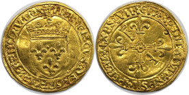 Europäische Münzen und Medaillen, Frankreich / France. François I. (1515-1547). Ecu d'or au soleil ND (1. Emission, 23.1.1515), Lyon. Gold. 3,40 g. Fr...