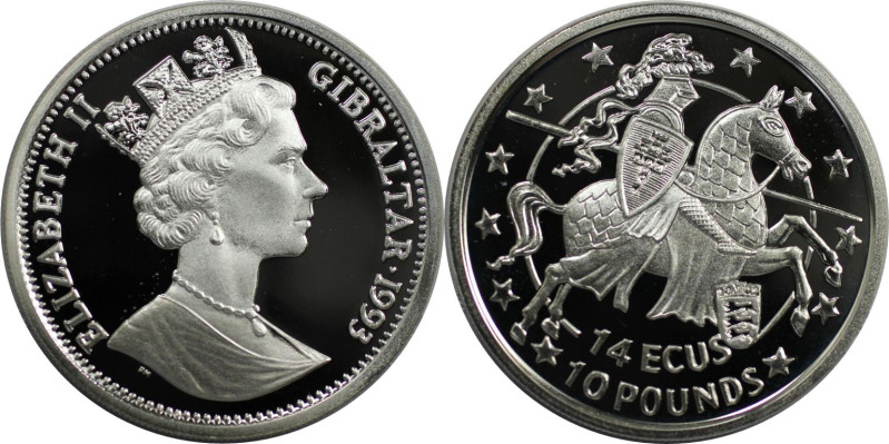 Europäische Münzen und Medaillen, Gibraltar. Elizabeth II. 14 Ecus - 10 Pounds 1...
