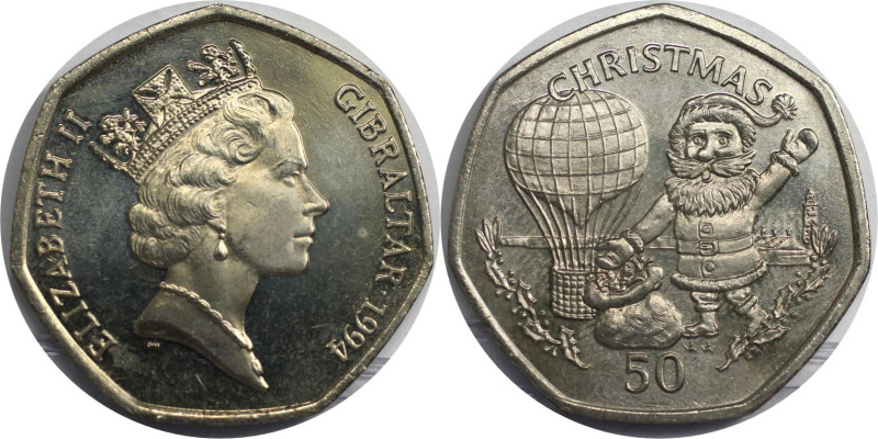 Europäische Münzen und Medaillen, Gibraltar. Weihnachten. 50 Pence 1994. Kupfer-...