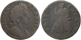 Europäische Münzen und Medaillen, Großbritannien / Vereinigtes Königreich / UK / United Kingdom. William III. (1694-1702). Farthing 1695. Kupfer. KM 4...