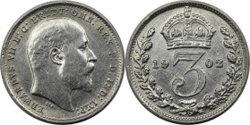 Europäische Münzen und Medaillen, Großbritannien / Vereinigtes Königreich / UK / United Kingdom. Edward VII. (1901-1910). 3 Pence 1902, Silber. KM 797...