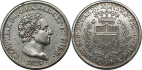 Europäische Münzen und Medaillen, Italien / Italy. Savoyen / Sardinien. Carlo Felice (1821-1831). 50 Centesimi 1827, Turin. Silber. Mont. 113. Sehr sc...