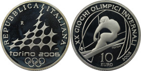 Europäische Münzen und Medaillen, Italien / Italy. XX. Olympische Winterspiele 2006 in Turin - Skiabfahrt. 10 Euro 2005. 22,0 g. 0.925 Silber. 0.65 OZ...