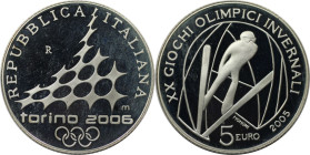 Europäische Münzen und Medaillen, Italien / Italy. XX. Olympische Winterspiele 2006 in Turin - Schansspringen. 5 Euro 2005. 18,0 g. 0.925 Silber. 0.53...