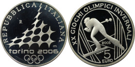 Europäische Münzen und Medaillen, Italien / Italy. XX. Olympische Winterspiele 2006 in Turin - Skilanglauf. 5 Euro 2005. 18,0 g. 0.925 Silber. 0.53 OZ...