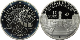 Europäische Münzen und Medaillen, Italien / Italy. 50 Jahre Römische Verträge. 10 Euro 2007. 22,0 g. 0.925 Silber. 0.65 OZ. KM 295. Polierte Platte, m...