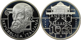 Europäische Münzen und Medaillen, Italien / Italy. 500. Geburtstag Andrea Palladio. 10 Euro 2008. 22,0 g. 0.925 Silber. 0.65 OZ. KM 305. Polierte Plat...