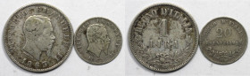 Europäische Münzen und Medaillen, Italien / Italy, Lots und Sammlungen. 20 Centesimi, 1 Lira. Lot von 2 Münzen 1863. Silber. Bild ansehen Lot