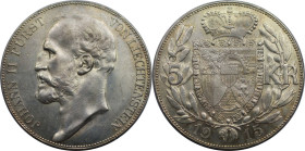 Europäische Münzen und Medaillen, Liechtenstein. Johann II. (1858-1929). 5 Kronen 1915, Wien. Silber. 23,91 g. Dav. 216, HMZ 2-1376e. Vorzüglich+. Kl....