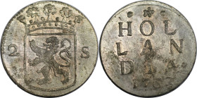 Europäische Münzen und Medaillen, Niederlande / Netherlands. Holland, Provinz. 2 Stuivers 1763. Silber. KM 48. Sehr schön. Patina