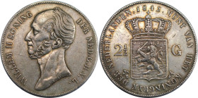 Europäische Münzen und Medaillen, Niederlande / Netherlands. Wilhelm II. (1840-1849). 2 1/2 Gulden 1842. Silber. KM 69. Sehr schön. Patina