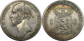 Europäische Münzen und Medaillen, Niederlande / Netherlands. Wilhelm II. (1840-1849). 1 Gulden 1845. Silber. KM 66. Schön-sehr schön. Patina