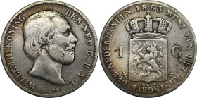 Europäische Münzen und Medaillen, Niederlande / Netherlands. Willem III. (1849-1890). 1 Gulden 1863. Silber. KM 93. Sehr schön