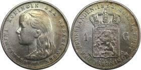 Europäische Münzen und Medaillen, Niederlande / Netherlands. Wilhelmina (1890-1948). 1 Gulden 1892. Silber. KM 117. Sehr schön