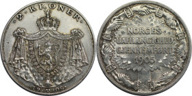 Europäische Münzen und Medaillen, Norwegen / Norway. 1. Jahrestag - Unabhängigkeit Norwegens. 2 Kroner 1906.15,0 g. 0.800 Silber. 0.39 OZ. KM 363. Fas...