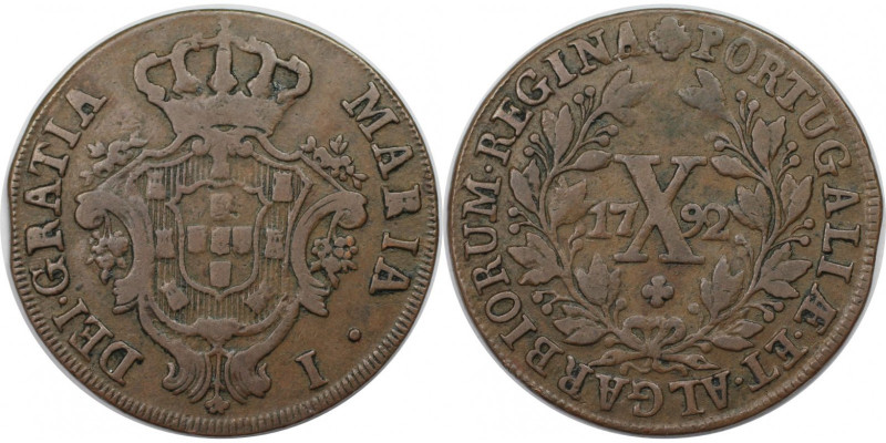 Europäische Münzen und Medaillen, Portugal. Maria I. 10 Reis 1792. Kupfer. KM 30...
