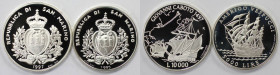 Europäische Münzen und Medaillen, San Marino, Lots und Sammlungen. 5000 Lire 1995, 10000 Lire 1997. KM 333, 371. Lot von 2 Silbermünzen. Polierte Plat...