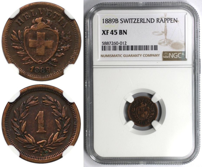 Europäische Münzen und Medaillen, Schweiz / Switzerland. 1 Rappen 1889 B, Bern. ...