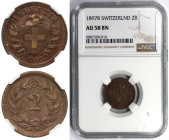 Europäische Münzen und Medaillen, Schweiz / Switzerland. 2 Rappen 1897 B, Bern. Bronze. KM 4.1. NGC AU 58 BN