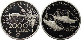 Europäische Münzen und Medaillen, Ungarn / Hungary. Alte Balaton Schiffe - Helka & Kelén. 2000 Forint 1997. 31,46 g. 0.925 Silber. 0.94 OZ. KM 722. Po...